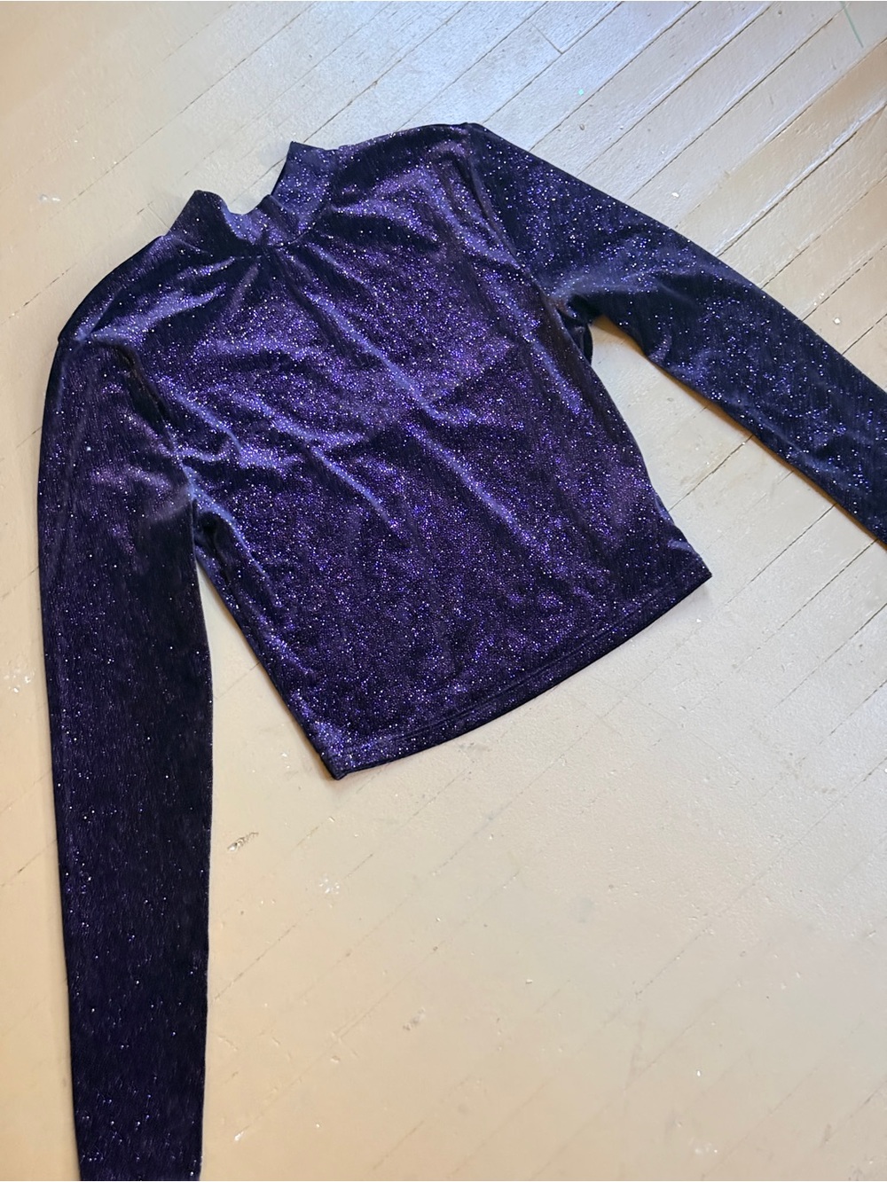 H&M Glitter Velvet Long-Sleeve Mock Neck Top - Purple